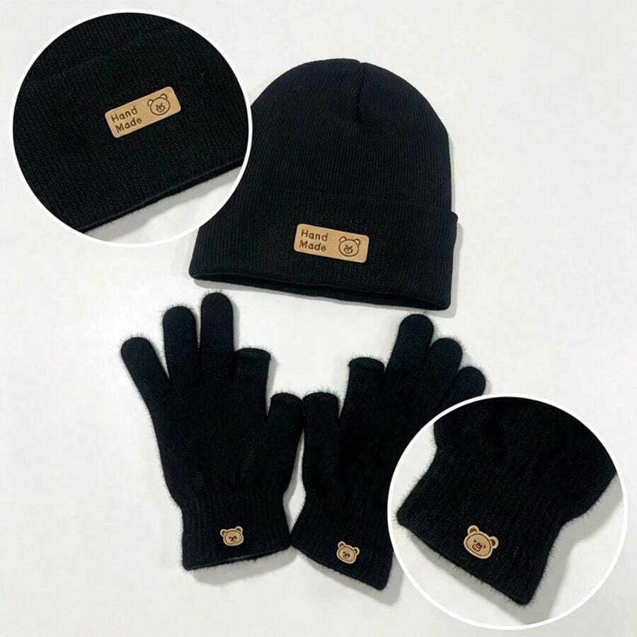 1件、2件、1對裝萬聖節休閒冷天配件套裝,柔軟彈性針織帽,適合滑雪旅行 - 彩色 - 查看 1