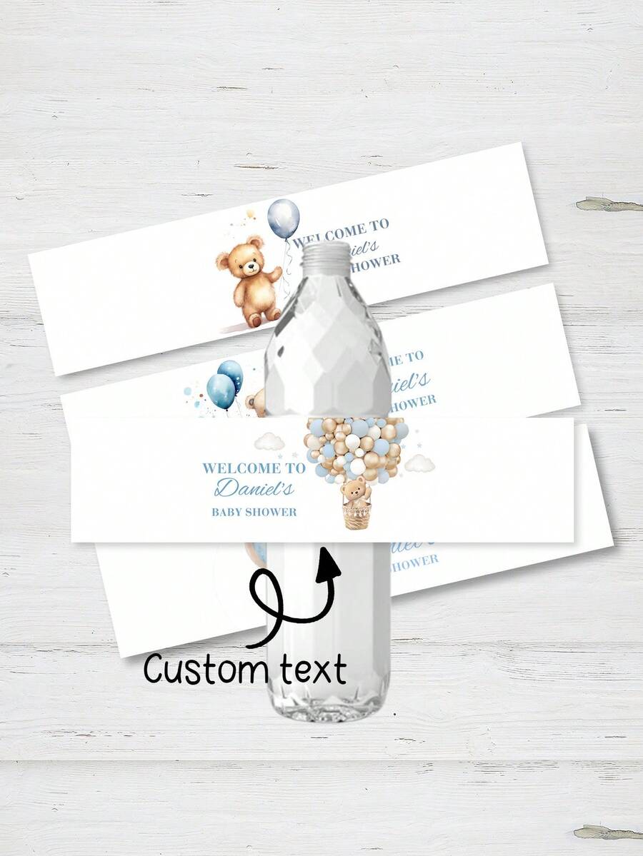 UNICCUT 30pcs Customized Cute Teddy Bear Water Bottle Label Stickers For Baby Shower, Baptism, Birthday, Christening, Personalized Gender Reveal - Multicolor - View 1