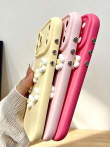 KOOLIFE 1pc Soft Solid Color Phone Case For Apple 17/16/15 Pro Max, Decorated With 3D Floral Pattern, Anti-Slip Soft TPU +PC Wear-Resistant Frame, Camera Bump Protection, Suitable For Daily Use, Holiday Gift - Magenta + Yellow Flower - View 6