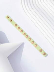 1pc Women's Rock Rivet PU Triangle Studded Motorcycle Dark Style Y2K Bracelet - Green - View 3
