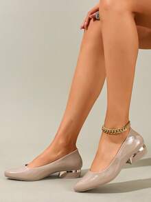 French Style Versatile Chunky Heel Flat Pointed Toe Low Vamp Slip-On Shoes Comfortable Daily Commute Shoes - Camel - View 4