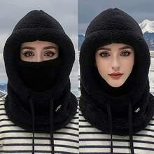 1pc/Set Women's Winter Fleece-Lined Balaclava Hood, Lightweight Warm Solid Color Face Cover With Adjustable Elastic Drawstring And Windproof Ear Coverage, For Cycling, Skiing And Outdoor Sports - Multiple Styles - View 2
