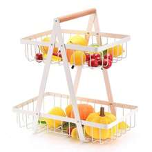 2-Tier & 3-Tier Available, Fruit Basket With Wooden Handle, Portable Fruit Bowl, Kitchen Counter Storage Rack, Detachable Rectangular Metal Basket For Fruits, Vegetables, Bread, Snacks, Banana, Home Decor Organizer - Multicolor - View 15