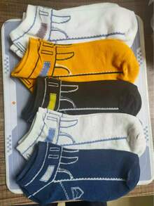 5 Pairs Random Casual Socks, Japanese Style Personalized Denim Pattern Short Socks, Men's Cotton Low-Cut Boat Socks, Versatile Casual Socks - Multicolor - View 7