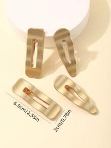 4个纯色几何发夹休闲金色头饰爪夹发卡，发饰，发夹，发卡，旅行，派对 - 金色 - 查看 7
