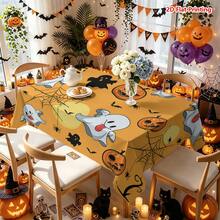 1/2pcs Halloween Tablecloth, Halloween Theme Polyester Tablecloth Cartoon Ghost Pumpkin Spider Web Orange Background Suitable For Dining Room Kitchen Coffee Table Dining Table Picnic Camping Country Farmhouse Decoration Holiday Tabletop Protection - Multicolor - View 14