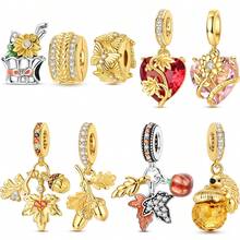 1 Pc 18K Gold Plated Autumn Maple Leaf Wheat Acorn Sunflower Series Charm Fit Bracelet For Diy Jewelry Making, Ideal Choice For Women Jewelry Gift - Gold Or Silver - View 12