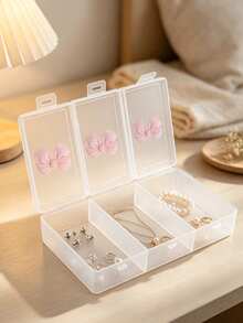 Single 3-Compartment Tool Organizer Box With Bow Decor, Unique Design, Jewelry Bead Packaging Box, Storage Divider Box, Independent Flip Lid Sorting Box, Fishing Tackle Storage Box, Nail Art Storage Box, Hardware Storage Box, Gift For Her - Multicolor - View 3