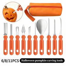 6/8/11Pcs Halloween Pumpkin Carving Kit, Stainless Steel DIY Sculpting Tools With Storage Bag, Multipurpose Fruit Vegetable Cutting Set For Jack-O-Lantern, Halloween Pumpkin Decorations - - - View 7