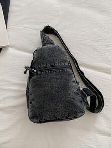 Five-Pointed Star Versatile Sports Chest Bag, Large Capacity, Vintage Denim, Shoulder Messenger Bag, Essential For Women's Commuting And Sports - Black - View 8