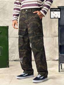 Norleigh Men's Casual Camouflage Printed Cargo Jeans Hang Out Going Out Party Vacation Street - Army Green - View 1