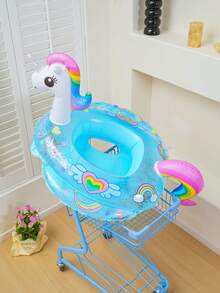 1pc Kids Unicorn Inflatable Swim Seat Ring, Shiny Transparent Thickened PVC Pool Float With Handle, Anti-Flip Baby Swim Ring Suit, First Day Of School - Multicolor - View 16