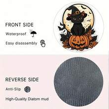 6pcs/Set Or 420pcs/70sets Halloween Series Full Moon Witch Hat Black Cat Pattern Printed Beverage Coasters, 10cm/2mm Thick Rubber Soft Bottom Round Absorbent Rubber Beverage Coasters, Soft Rubber Backing, Decorative Coasters, Suitable For Cups, Home Kitchen Dining Table Decoration Mats, Decorative Coasters, Kitchen Decoration, Dining Table Decoration - Multicolor - View 8