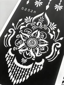 4pcs Henna Style Floral Tattoo Stencils, Flower Paisley Fingertip Chain Pattern, Reusable Henna Template Stickers, Daily/Wedding/Eid DIY Body Art Tools,Formulated Without Henna - Black - View 8