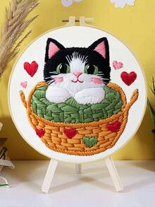 1件 20*20cm/7.9*7.9in 可愛貓咪刺繡套件,DIY手工刺繡套裝,適合成人初學者,居家禮物,女性縫紉禮物,包含使用說明書、印花布料、刺繡框、針與線 - Cute Cat - 查看 16