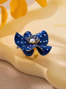 1pc Fashion Metal Dopamine Colorful Enamel Polka Dot Flower Pendant Ring, Suitable For Women's Daily Wear, Summer Vacation And Party - Flowers - View 14