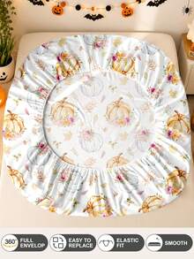 1pc Halloween Thanksgiving Leaf Pumpkin Print Fitted Sheet Only, Machine Washable Durable Bed Sheet, Autumn Holiday Bedroom Decor, Fits King/Queen/Full/Twin, Ideal For Home, Dorm, Apartment, Guest Room, Rentals And Gifts. - Multicolor - View 9
