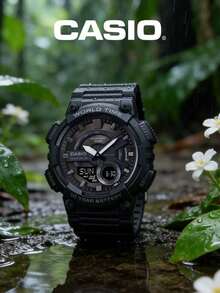 CASIO Vintage Gold Square Outdoor Sports Dual Display Watch Collection, Retro Metal Steel Band Square Watch, Solar Powered Waterproof Multi-Function Outdoor Sports Electronic Watch - one-size - View 7