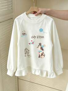 (2 Pcs) Set 2 Potong Kaos Lengan Panjang Anak Perempuan Motif Bunga Lucu Warna Polos Terbaru untuk Musim Panas - MultiWarna - View 5