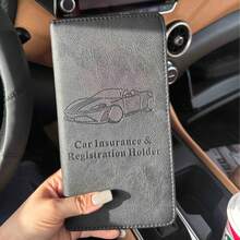 PU Leather Car Registration And Insurance Document Holder, Car Accessories, Car Registration And Insurance Card Holder, Travel Car Document Storage Box Glove Box Organizer Car Insurance Folder, Car Glove Box Organizer Car Miscellaneous Storage Box Organizer, Unisex (Black) - A - View 9