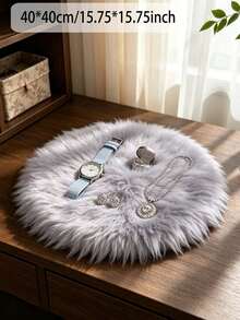 1pc Grey Long Plush Round Decorative Rug, Round Faux Fur Sheepskin Carpet, Fluffy Machine Washable Small Rug, Suitable For Nail Table, Fluffy Carpet, Cosmetic Display Decoration, Various Photo Props Decoration, Home Decor Minimalist Ins Style Decorative Rug, All Seasons Use - Purple - View 13