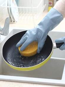 Reusable Rubber Household Cleaning Gloves, Waterproof Non-Slip Dishwashing Gloves, Durable Kitchen Protective Gloves, Suitable For Dishwashing, Bathroom Cleaning, Gardening And Daily Housework, Unisex - Multicolor - View 4