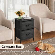 All Dresser With 2 Drawers, Bedside Furniture, Night Stand, End Table With Fabric Bins For Bedroom, Closet, Entryway, College Dorm, Dark Grey |   End Table With Fabric Bins For Bedroom, 15-Min Quick-Assembly, Sturdy Metal Frame & Adjustable Feet CUBM - Charcoal Black (Set Of 2) - View 5