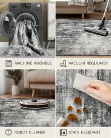 Latte&Fog Alfombras de 153 x 215 cm para Sala de Estar y Dormitorio,Moderna Abstracta Lavable, de Pelo bajo Antideslizante Estilo Boho para Sala de Estar, Oficina, Dormitorio(Negro 5x7ft) - Gris - Ver 8