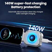 Adaptor Pengisian Daya Otomatis 140W, Antarmuka Type-C, Mati Otomatis Saat Terisi Penuh, Pelindung Pengisian Berlebih, Pelindung Pengisian Cepat Universal untuk Ponsel dan Laptop, Kompatibel dengan iPhone 17 Pro Max/17 Pro/Air/17, 16 Pro Max/16 Pro/16 Plus/16, 15 Pro Max/15 Pro/15 Plus/15, dan Perangkat Ponsel Lainnya - Perak - View 7