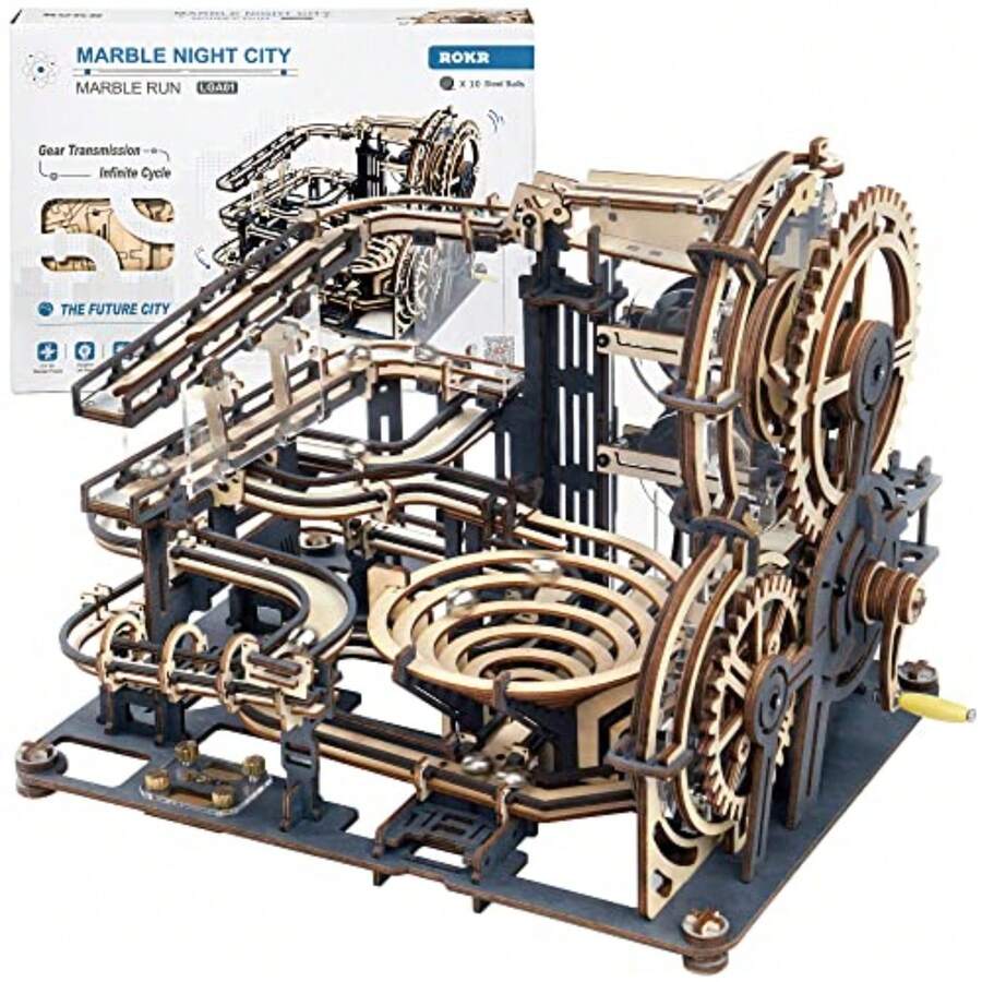 3D Wooden Puzzles For Adults Marble Run Model Building Kit LGA01 Marble Night City - As Pic - View 1