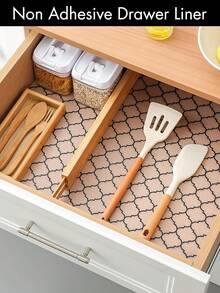 1 Roll Thick Printing Non-Slip Shelf Liner, Non Adhesive Drawer Liner, Waterproof Non-Slip EVA Cabinet Mat, Washable Easy To Cut Fridge Liner For Kitchen Cupboard Pantry Storage - Lantern Pattern - View 4
