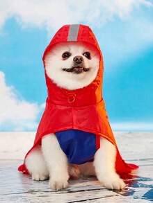 SUPERMAN X PETSIN 1pc Red Hooded Rain Poncho For Dogs, Pet Outdoor Raincoat - Red - View 8