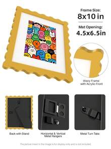 1pc Scallop Picture Frame Available In Multi Color/Size With White Mat, Wave Edge Photo Frame For Children's Gift, 11x14/8x10/6x8/5x7/4x6 Inch, Blue/Red/Yellow/Green/Black/White - Scalloped Picture Frame - View 25