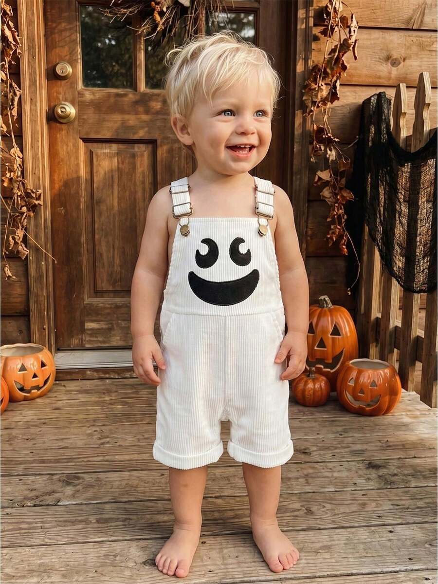 Mono de Halloween para niño pequeño con bolsillos, mono sin mangas de canalé - Blanco - Ver 1
