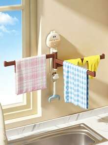 1pc Suction Wall Mounted Kitchen Cloth Storage Rack, 3 Tier Rotatable Drainage Towel Holder, Multi Purpose Household Organizer Rack With Hollow Drainage Design, Space Saving Plastic Accessory For Kitchen Bathroom Daily Storage - Multiple Colors and Styles - View 5