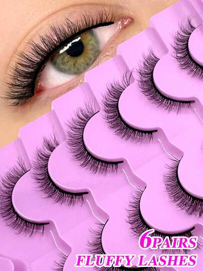 ENCHUW 6 Pairs False Eyelashes Strip Fake Eyelashes Eye Lashes Natural Cat Eye 3D Dramatic Curl Eyelash Extensions For Festival