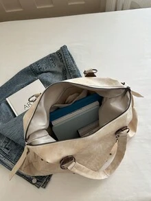 Fashion Solid Color Large Capacity Commuter Practical Handbag, Elegant Versatile Rivet Inlaid Textured Women's Shoulder Bag, Suitable For Shopping, Wallet, Shopping, Young Women, College Students, Newcomers, White-Collar Workers. They Are Perfect For Office, University, Work, Business, Commuting, Outdoor Activities, Travel And Outings - Beige - View 10