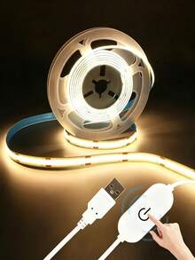 1m/2m/3m/4m/5m COB LED Strip Light, USB Interface, 5V Low Voltage Flexible Self-Adhesive Touch Switch Light Strip, Suitable For TV Backlight, Cabinet, Wardrobe, Home And Holiday Atmosphere Decoration - Touch Type - View 3