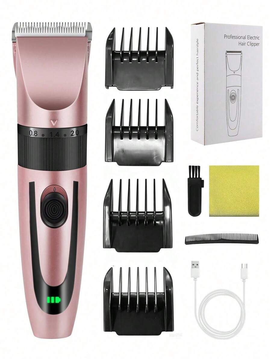 HIENA USB充電式無線電動理髮器－附電池電量顯示、長度調節功能及全套配件（粉色與金色） - 玫瑰金 - 查看 1