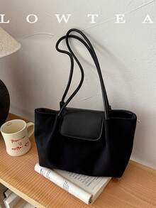 low tea 1pc Pleated Dumpling Bucket Shoulder Bag, Suede Fabric, Suitable For Commuting, Shopping And More - Black - View 11