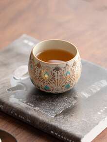 1pc/2pcs Middle Eastern Vintage Gilded Peacock Feather Ceramic Tea Cup, Luxury Palace Style Ru Yao Tea Cup, Home Guest Coffee Cup, Especially Suitable For Middle Eastern Strong Tea, Arabic Coffee - Multicolor - View 10