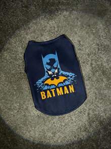 Batman X PETSIN 一件印有超级英雄头像的宠物背心，带面罩，蓝色头部图案，柔软透气，活动自如，深蓝色宠物服装 - 深藍色 - 查看 3