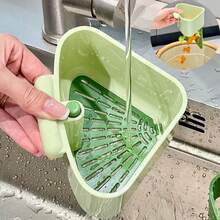 附吸盤水槽濾網籃，自動傾斜機制收集食物殘渣，三角水槽海綿置物架附吸盤濾網籃，適用於廚房與浴室水槽 - 款B - 查看 2