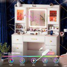 ✨[VIRAL VANITY]Holiday Gift! White Vanity Desk With Mirror 7 Drawers,3-Mode & Hairdryer Holder, Bedroom Makeup Organizer, Gift For Women|FYP|Birthday Christmas Holiday Gift|Perfect Addition To Makeup Routine For Shows,Gatherings And Festivals!✨ - 白色 - 查看 5