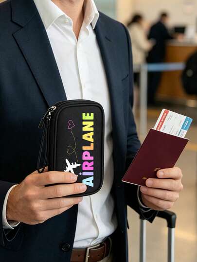 Large Capacity Multi-Function Document Storage Bag, "Airplane Stuff" Print, Portable ID Card, Boarding Pass, Passport Holder For Travel, Transparent Storage Bag, Toiletry Bag, Makeup Bag, Zipper File Bag, Ticket Bag, Student Exam Stationery Bag, Mesh Pen Bag, Dorm Storage, Organizer For School And Office Supplies, Sunscreen, Snacks, Skincare, Coins, Items Storage. Travel Essentials, Teacher's Day Gift, Back To School Season Gift