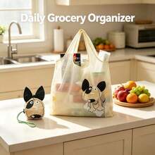 Foldable Reusable Shopping Tote Bag, Ultra-Lightweight And Portable, Folds Into A Mini Storage Bag, Space-Saving Supermarket Travel Commute Tote Bag, Back To School Season Home Gift Accessory, Suitable For Women And Teenage Girls - Puppy - View 2