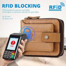 gzcz - portafolios de piel genuino para hombre con cierre con bloqueo RFID y tarjetero de crédito para hombres con ventana de identificación y bolsillo con cierre para monedas, marrón (brown - marrón (brown01) - Ver 4