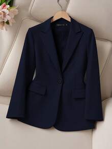 HOMEYEE Plus Size Vintage Casual Elegant Professional Business Office Commute Long Sleeve Blazer - Navy Blue - View 8