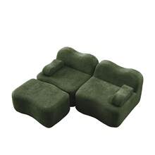 Sofá modular sin huesos en forma de L de 2 plazas con 1 otomana, forma de onda, cojín de reposabrazos móvil, para sala de estar & apartamento, sin montaje, verde - Verde - Ver 17