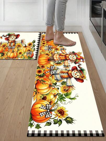 1/2 buah Keset Pintu Motif Orang-orangan Sawah Thanksgiving Musim Gugur, Keset Selamat Datang Luar Ruangan, Karpet Lantai Musim Gugur, Keset Pintu Depan Thanksgiving